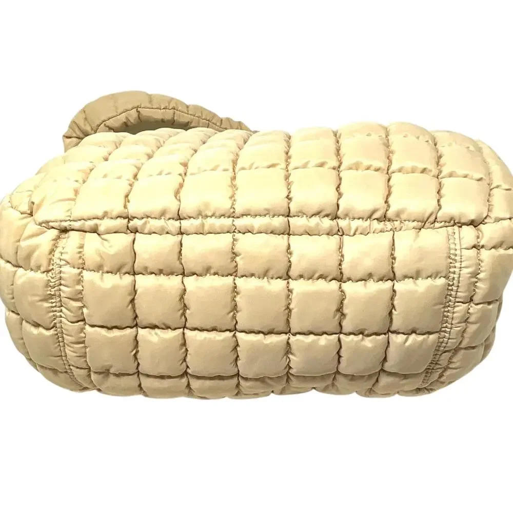 Free People FP Movement Quilted Carryall Hobo Bag Womens Large Beige Pockets